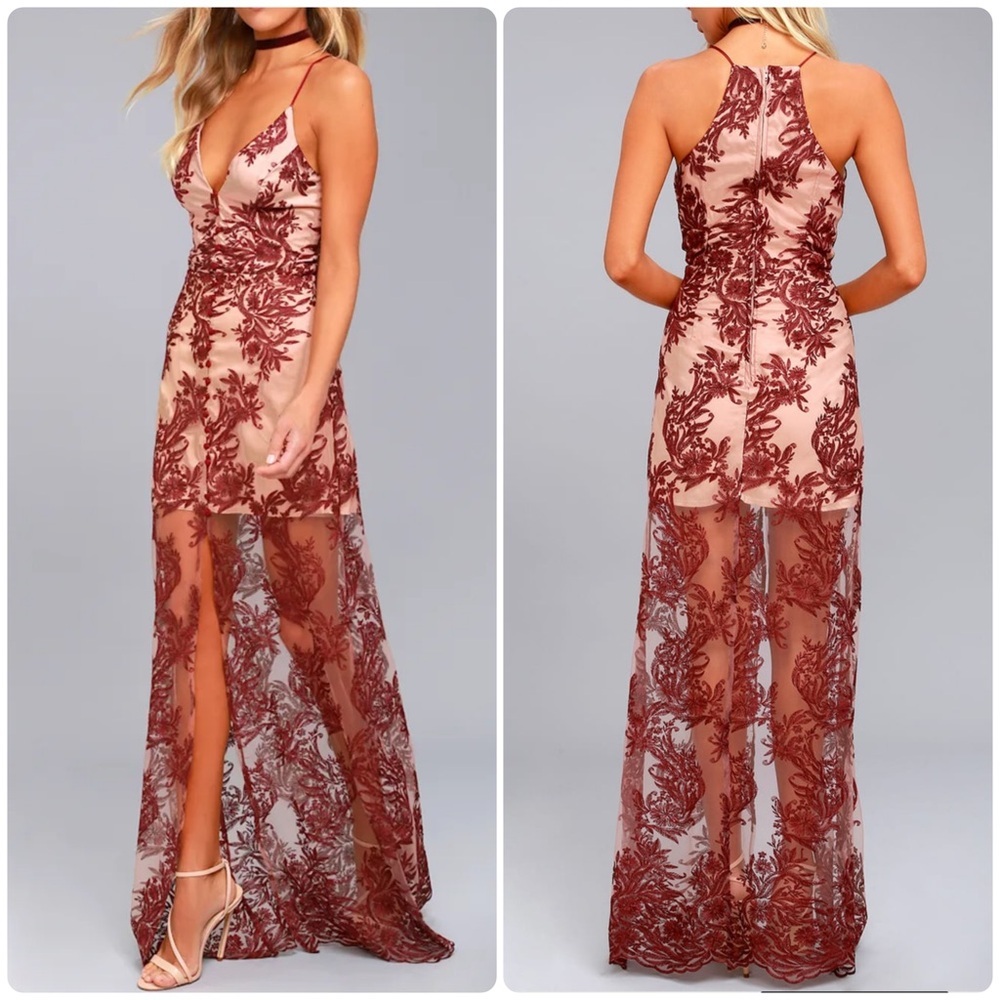 Anthropologie Finders Keepers Spectral Burgundy Lace Maxi Dress Size XS - Picture 2 of 11
